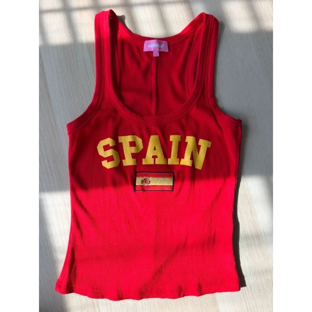 edikted Spain Flag Ribbed Tank Top S y2k word cup 2026